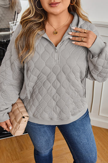 Gray Quilted Quarter Zip Plus Size Hoodie