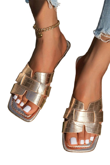 Metallic Crocodile Pattern Roman Style Flat Slippers