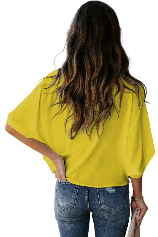 Golden Glow Women's Casual Summer Sleeve Wrap V Neck Draped Blouses