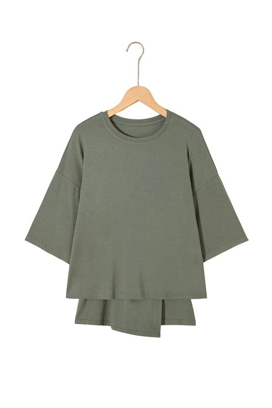 Laurel Green Solid Color Oversize Tee Tie Wrap Mini Skort 2pcs Set