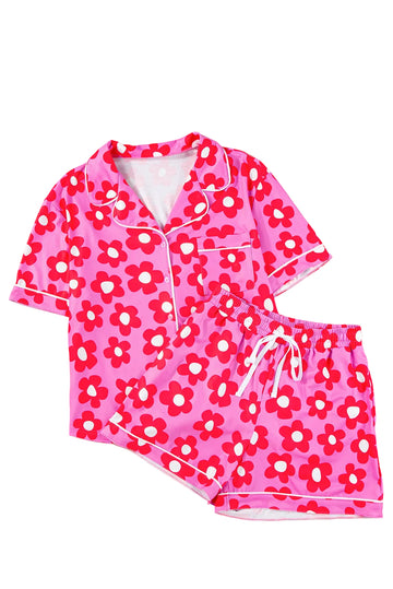 Flower Print Short Sleeve Shirt Pajamas Set