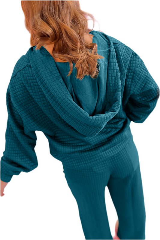 Skobeloff Waffled Textured Raw Edge Patchwork 2pcs Loose Pant Set