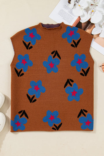 Chestnut Floral High Neck Sweater Vest
