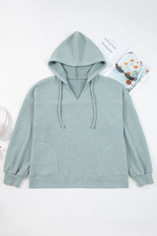 Clearly Aqua Ribbed Drop Shoulder Knit Hoodie