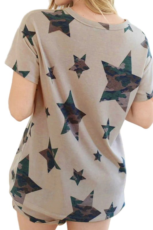 Khaki Camo Star Print Short Lounge Set