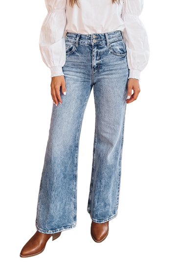Beau Blue Acid Wash Pocket Detail Flare Jeans