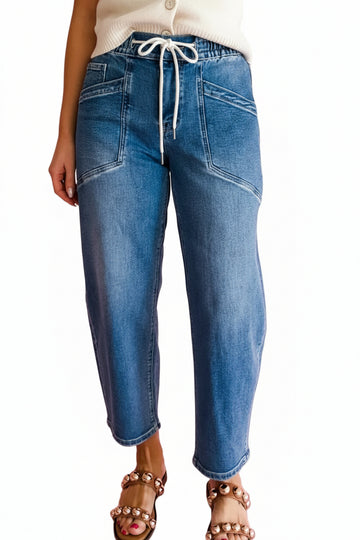 Ashleigh Blue Drawstring Waist Ankle Length Casual Jeans Regular Fit Pocket Detail Denim Pants