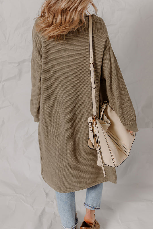DUNE Solid Color Textured Knit Open Front Oversize Midi Sweater Cardigan